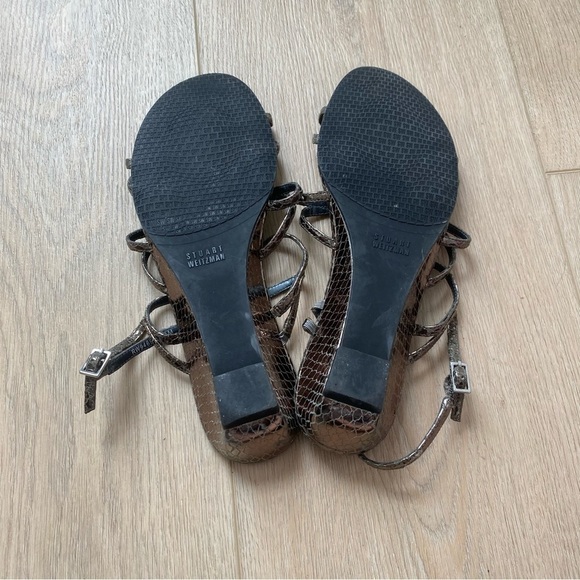 Stuart Weitzman Silver Leather Snake Printed Strappy Sandals 10 - Picture 5 of 6